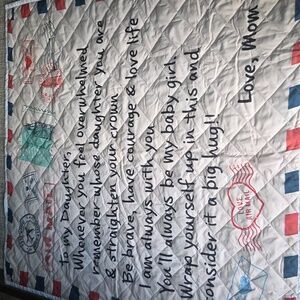 Love Mom Quilted Blanket - Red and Blue 60 In X 56 In